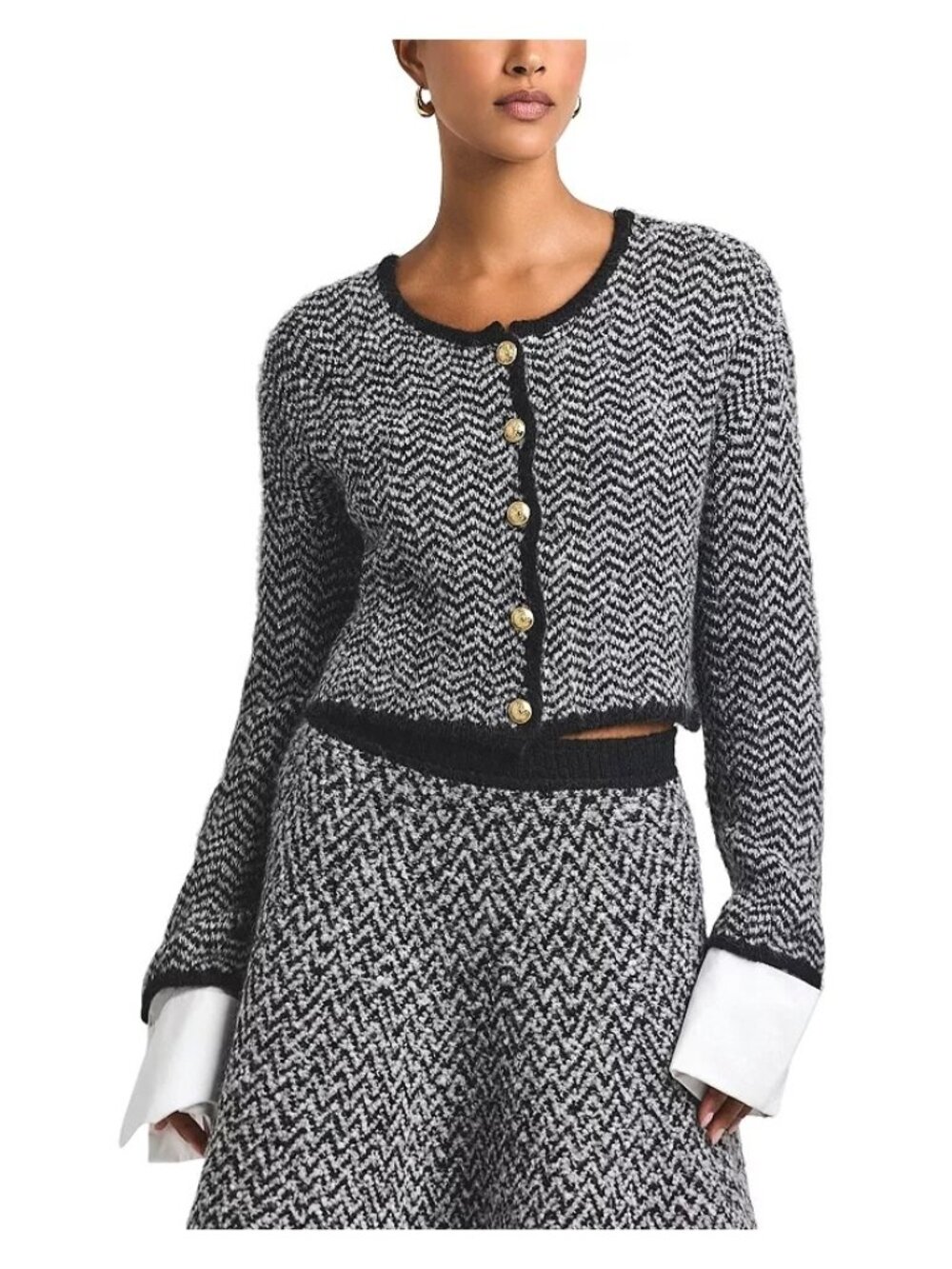 Derek Lam 10 Crosby Sabine Herringbone Cardigan in Black Small Womens Jacket